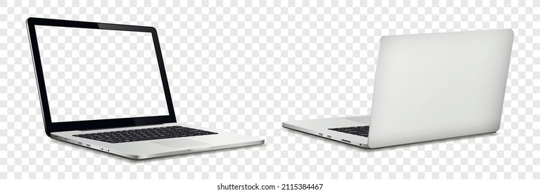 Laptop front and back side mock up with transparent screen
