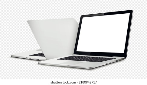 Laptop front and back side mock up on transparent background