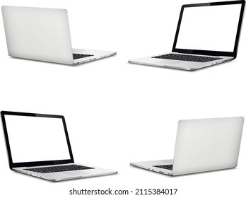 Laptop front and back side mockup isolated on white background