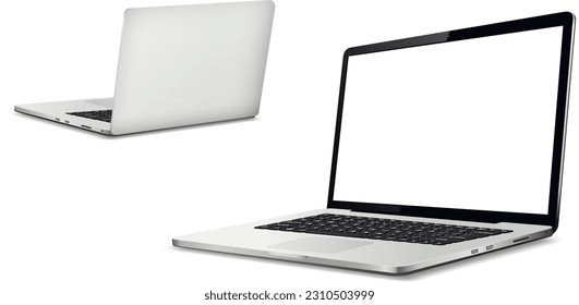 Laptop front and back side mockup isolated on white background