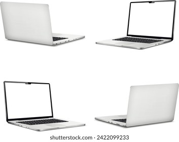 Laptop front and back side mockup isolated on white background