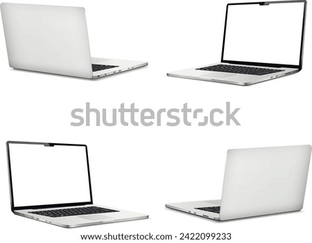 Laptop front and back side mockup isolated on white background