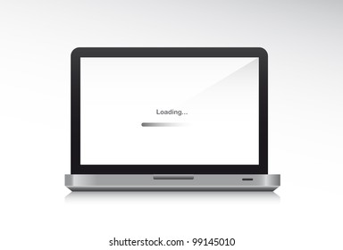 laptop front with shadow, loading. vector illustration