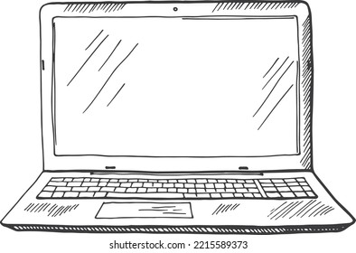 Laptop front view. Hand drawn notebook sketch