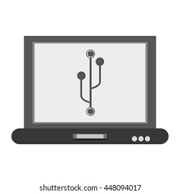 laptop front view with usb symbol on screen icon