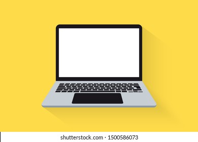 Laptop Front View. Vector Laptop Flat Illustration. Computer.  Laptop Computer With Empty Screen, Blank Copy Space On Computer.