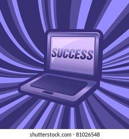 laptop in front view with word success on colorful background