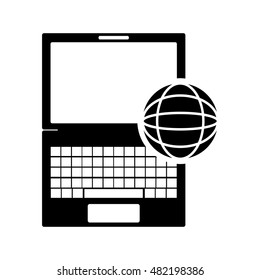 laptop frontview and earth globe diagram icon 