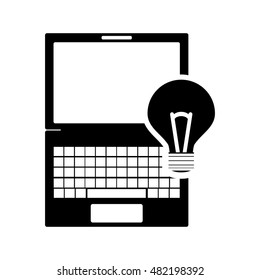 laptop frontview and lightbulb icon 