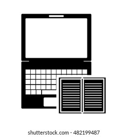 laptop frontview and open book icon 