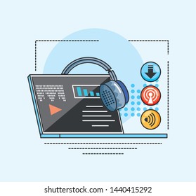 laptop with gadget of digital audio studio