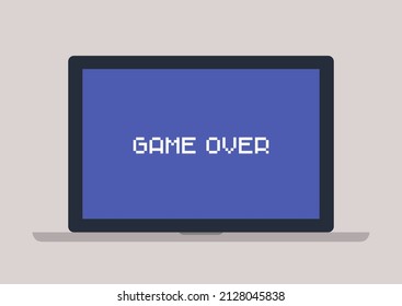 A laptop with a game over sign on a blue screen