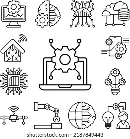 Laptop gear algorithm icon in a collection with other items