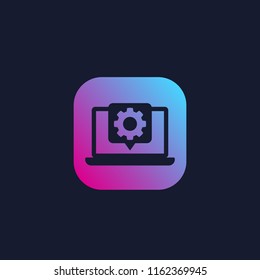 laptop and gear, cogwheel, development, settings icon