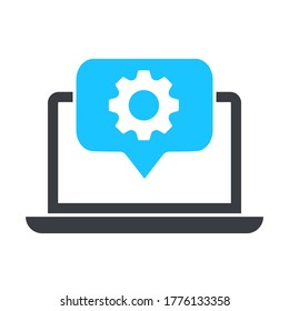 Laptop And Gear, Cogwheel Icon, Development, Settings Vector