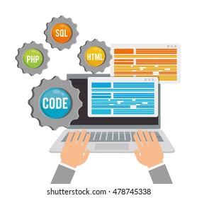 laptop gear developer web responsive development website programming icon set. Colorful design. Vector illustration