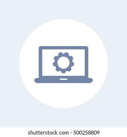 laptop and gear icon isolated on white