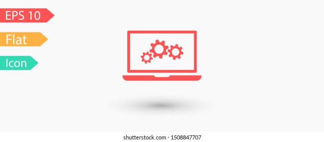 laptop and gear icon. Vector web design