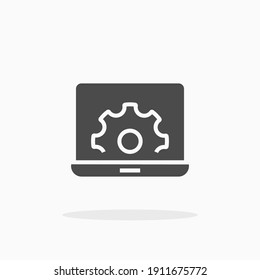 Laptop and gear icon. For your design, logo. Vector illustration.