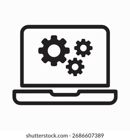 Portátil con iconos de engranajes que representan el desarrollo de software o la configuración del sistema