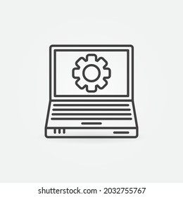 Laptop with Gear linear vector Maintenance or Update process concept icon or logo element 