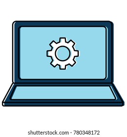 laptop with gear on screen computer icon image 