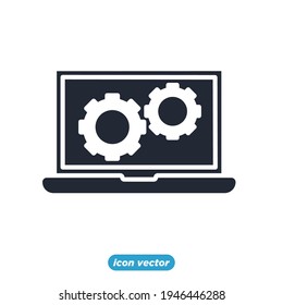 portátil con icono de ajuste de velocidades. plantilla de símbolo de configuración de administración de operaciones para el logotipo de colección de diseño gráfico y web ilustración vectorial