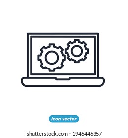 laptop with gear setting icon. operations management setting symbol template for graphic and web design collection logo vector illustration