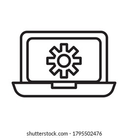 laptop with gear settings machine line style icon vector illustration design