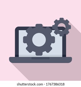 Icono del sistema de engranajes de la laptop. Ilustración plana del icono vectorial del sistema de apareamiento de portátiles para el diseño web