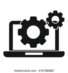 Laptop gear system icon. Simple illustration of laptop gear system vector icon for web design isolated on white background