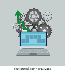 laptop with gears and arrow image 