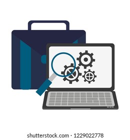 Laptop with gears and briefcase