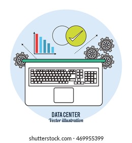 laptop gears check mark data center icon. Colorful design. Vector illustration