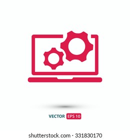 Laptop And Gears Icon. One Of Set Web Icons