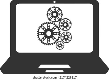 Icono de portátil y engranajes, vector de icono técnico