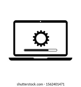 Ícone Laptop e Engrenagens com tela de atualização. Processo de atualização, instalar novo software, sistema operacional, suporte de atualização, opções de configuração, manutenção, aplicativo de ajuste, conceito de serviço de laptop - para estoque