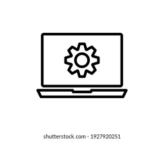 Laptop And Gears Icon With Update Screen. Update Process, Install New Software, Operating System, Update Support, Setting Options, Maintenance, Adjusting App, Laptop Service Concept - For Stock.