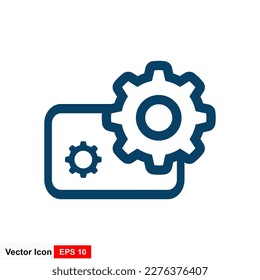 Laptop and gears icon with update screen. Update process, operating system, setting options, maintenance, laptop service concept.