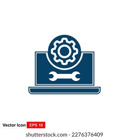 Laptop and gears icon with update screen. Update process, operating system, setting options, maintenance, laptop service concept.