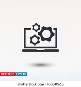 Laptop gears icon, vector