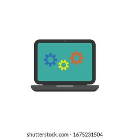 laptop and gears icon. vector illustration.