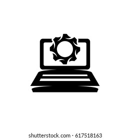 Laptop and gears icon. Vector logo illustration isolated sign symbol