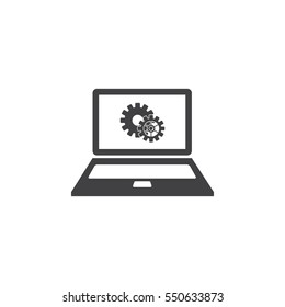 Laptop gears icon vector on the white background