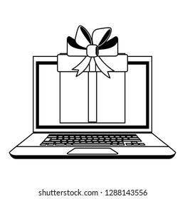 laptop with gift box on screen