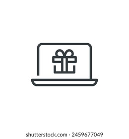 Laptop gift buy online shop shopping icon, vector illustration