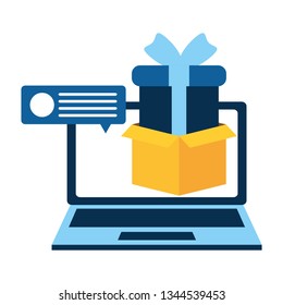 laptop with gift isolated icon