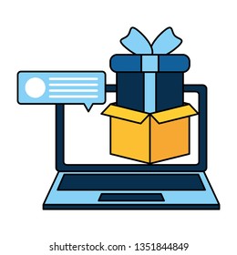laptop with gift isolated icon
