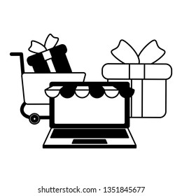 laptop with gift isolated icon