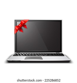 Laptop gift isolated on white background.